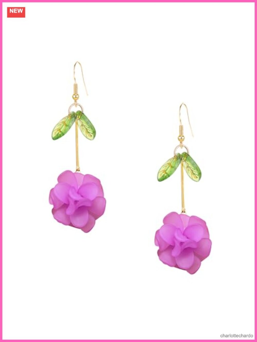 Resin Flower Cluster Ball Earrings Green Leaf Dangle Boho Chic Handmade